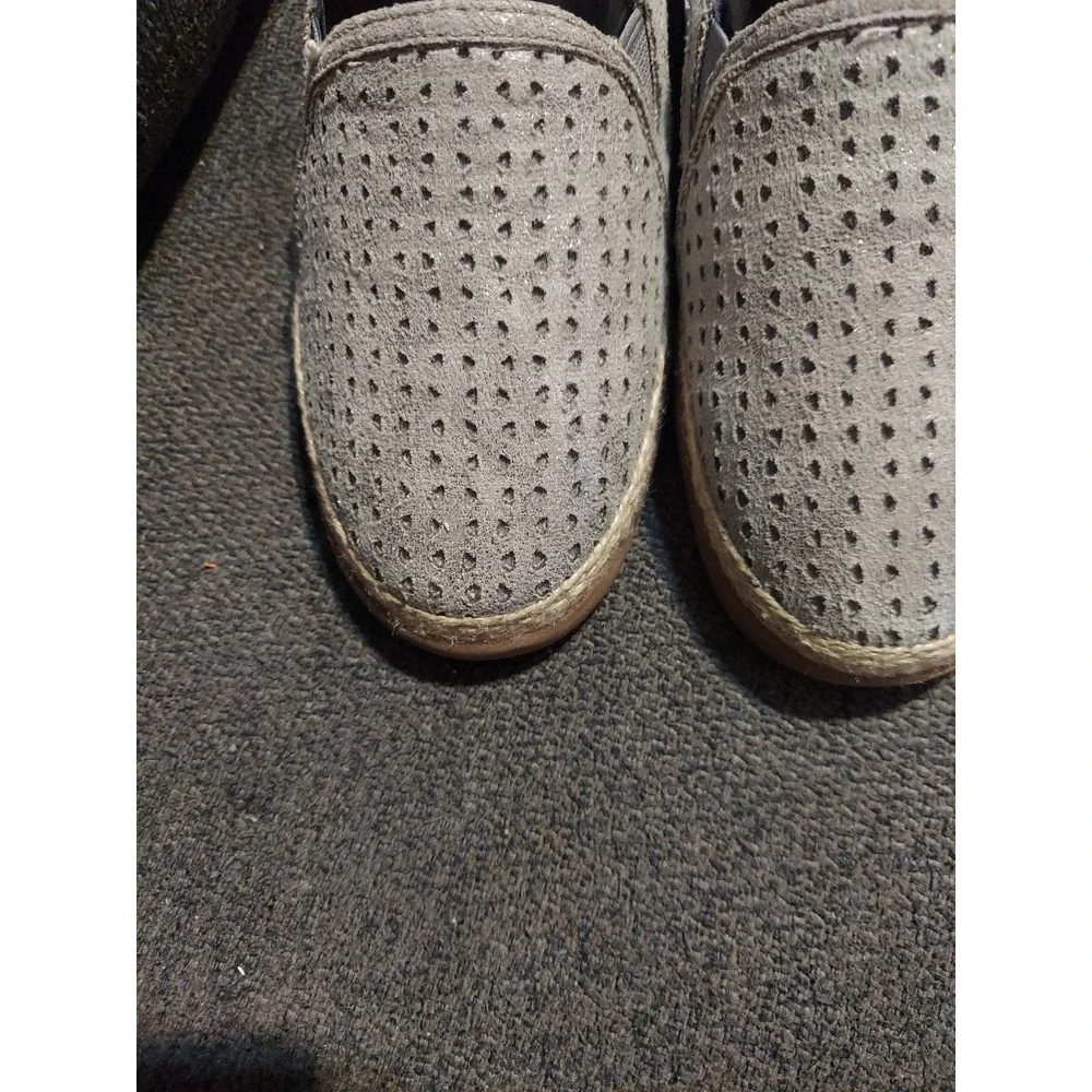Clark's Daelyn Summit Metallic Pewter Perforated Leather Espadrilles Shoes Sz 6M